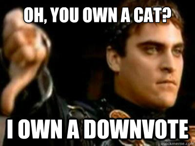 oh, you own a cat? i own a downvote  Downvoting Roman