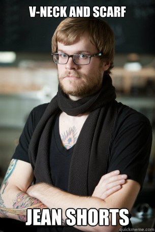 V-Neck and Scarf JEAN SHORTS  Hipster Barista