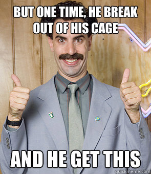 but one time, he break out of his cage And he get this  Borat