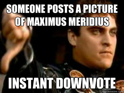 someone posts a picture of Maximus Meridius Instant downvote  Downvoting Roman