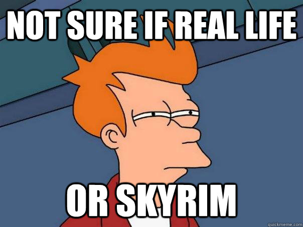 Not sure if real life or skyrim  Futurama Fry