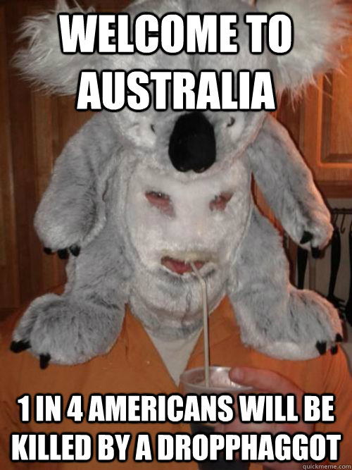 Welcome to Australia 1 in 4 Americans will be killed by a dropphaggot  - Welcome to Australia 1 in 4 Americans will be killed by a dropphaggot   aussie m8