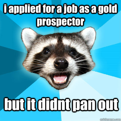 i applied for a job as a gold prospector  but it didnt pan out  Lame Pun Coon