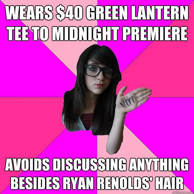 wears $40 green lantern tee to midnight premiere avoids discussing anything besides ryan renolds' hair  Idiot Nerd Girl