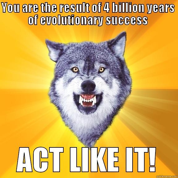 YOU ARE THE RESULT OF 4 BILLION YEARS OF EVOLUTIONARY SUCCESS ACT LIKE IT! Courage Wolf