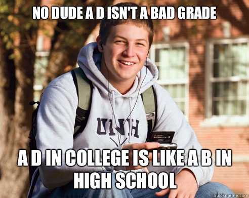 No dude a d isn't a bad grade  A d in college is like a b in high school   College Freshman