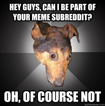 Hey guys, can I be part of your meme subreddit? Oh, of course not  Depression Dog