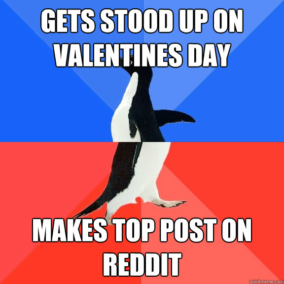 gets stood up on valentines day makes top post on reddit  Socially Awkward Awesome Penguin