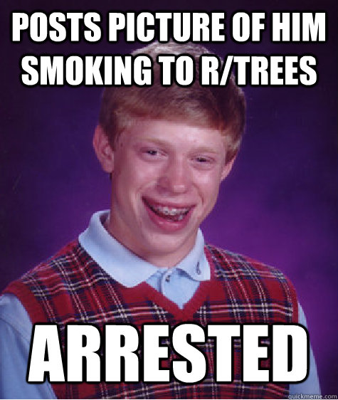 posts picture of him smoking to r/trees arrested - posts picture of him smoking to r/trees arrested  Bad Luck Brian