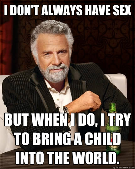 I don't always have sex But when I do, I try to bring a child into the world.  The Most Interesting Man In The World