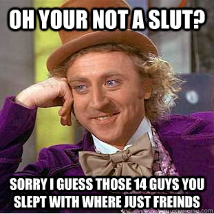 Oh your not a slut? Sorry i guess those 14 guys you slept with where just freinds  Condescending Wonka