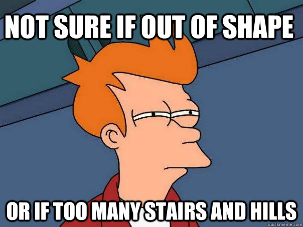 Not sure if out of shape or if too many stairs and hills  Futurama Fry