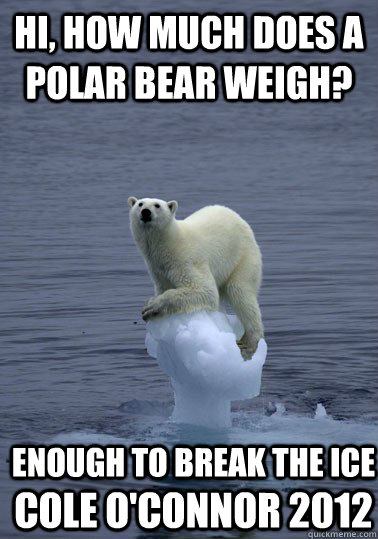 Hi, How Much Does A Polar Bear Weigh?  Enough to break the ice Cole O'Connor 2012 - Hi, How Much Does A Polar Bear Weigh?  Enough to break the ice Cole O'Connor 2012  Greedy as a Polar Bear