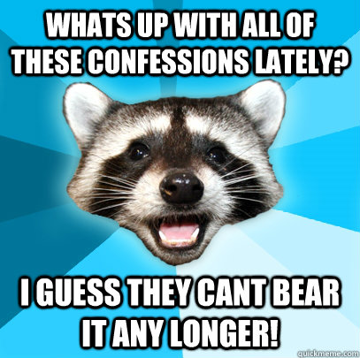 WHATS UP WITH ALL OF THESE CONFESSIONS LATELY? I GUESS THEY CANT BEAR IT ANY LONGER!  Lame Pun Coon