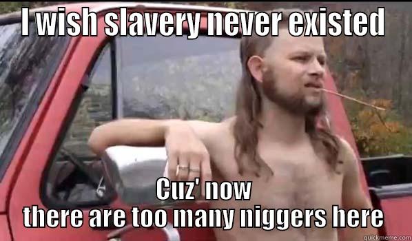 Thought my uncle was being tolerant for once... - I WISH SLAVERY NEVER EXISTED CUZ' NOW THERE ARE TOO MANY NIGGERS HERE Almost Politically Correct Redneck