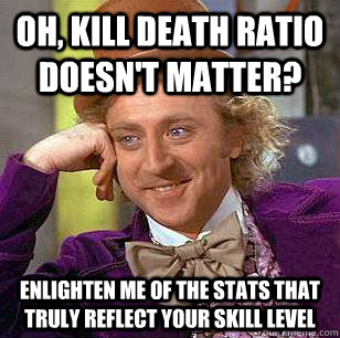 Oh, Kill Death Ratio doesn't matter? Enlighten me of the stats that truly reflect your skill level  Condescending Wonka