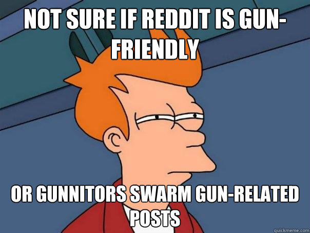 Not sure if Reddit is gun-friendly Or gunnitors swarm gun-related posts  Futurama Fry