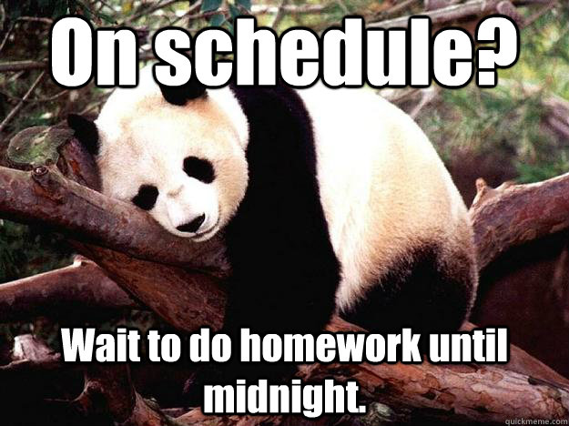 On schedule? Wait to do homework until midnight.  Procrastination Panda