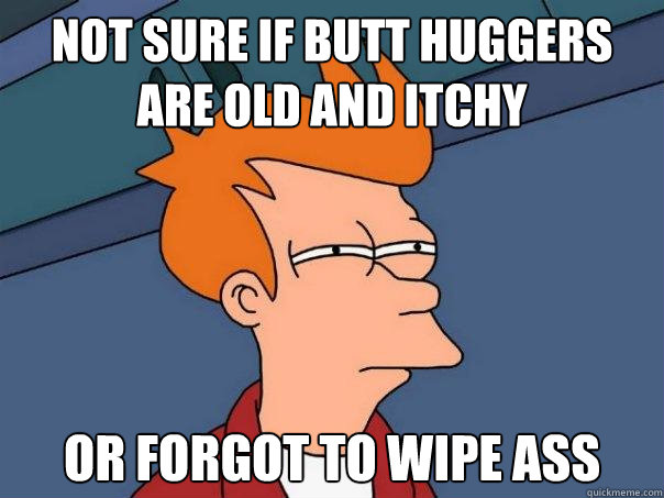 Not sure if butt huggers are old and itchy Or forgot to wipe ass  Futurama Fry