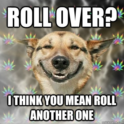 Roll over? I think you mean roll another one  Stoner Dog