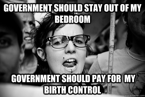 Government should stay out of my bedroom  Government should pay for  my birth control  Hypocrite Feminist