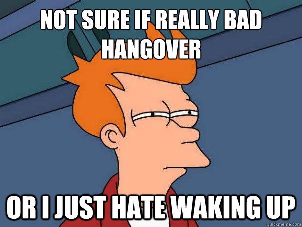 Not sure if really bad
hangover   Or i just hate waking up  Futurama Fry