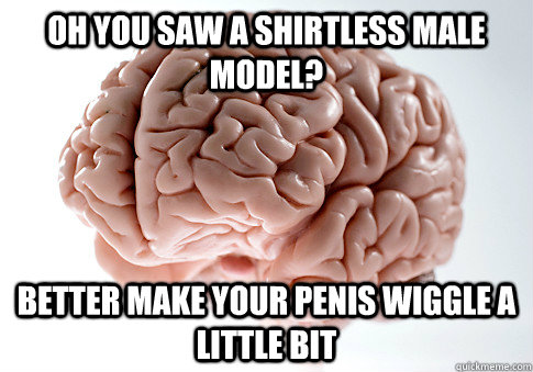 Oh you saw a shirtless male model? Better make your penis wiggle a little bit  Scumbag Brain