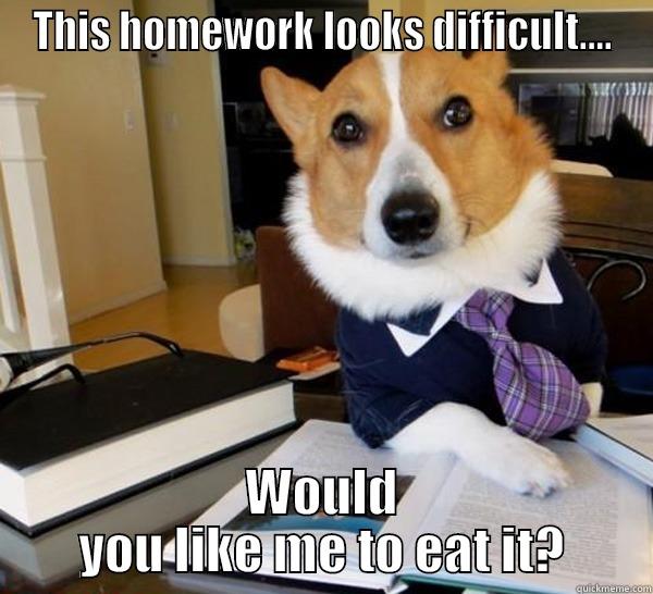 THIS HOMEWORK LOOKS DIFFICULT.... WOULD YOU LIKE ME TO EAT IT? Lawyer Dog