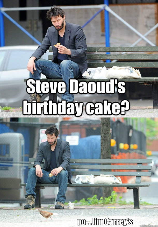 Steve Daoud's birthday cake? no... Jim Carrey's  Sad Keanu