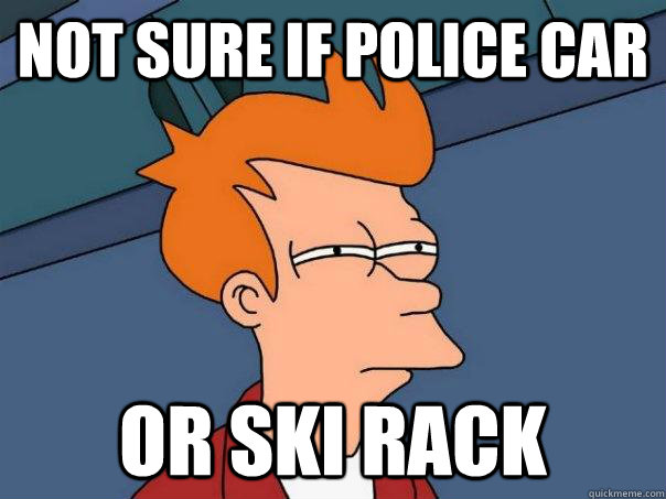 Not sure if police car Or ski rack  Futurama Fry