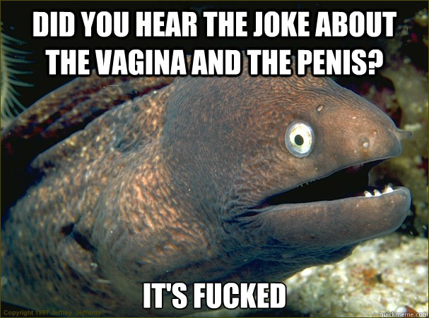 Did you hear the joke about the vagina and the penis?  It's fucked - Did you hear the joke about the vagina and the penis?  It's fucked  Bad Joke Eel