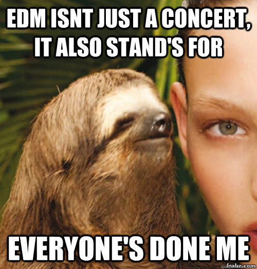 EDM ISNT JUST A CONCERT, IT ALSO STAND'S FOR  EVERYONE'S DONE ME  rape sloth