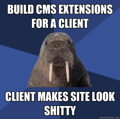 build cms extensions for a client Client makes site look shitty  Web Developer Walrus