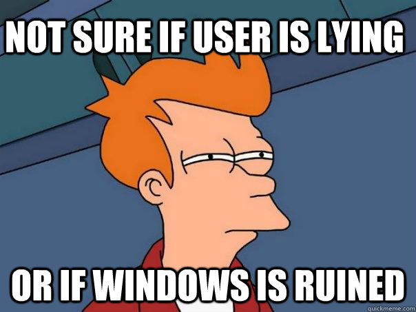 Not sure if user is lying or if windows is ruined  Futurama Fry