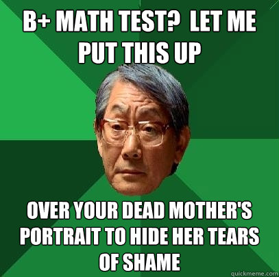 B+ Math test?  Let me put this up over your dead mother's portrait to hide her tears of shame  High Expectations Asian Father