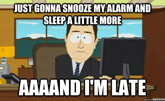 Just gonna snooze my alarm and sleep a little more AAAAND i'm late  aaaand its gone