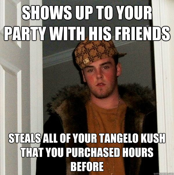 shows up to your party with his friends steals all of your tangelo kush that you purchased hours before  Scumbag Steve