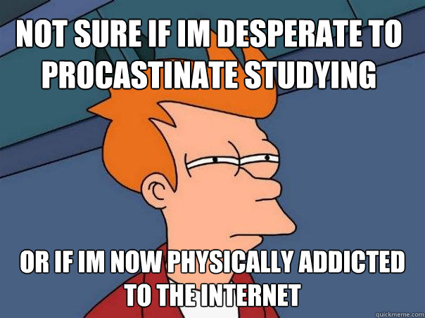 Not sure if im desperate to procastinate studying Or if Im now physically addicted to the internet - Not sure if im desperate to procastinate studying Or if Im now physically addicted to the internet  Futurama Fry