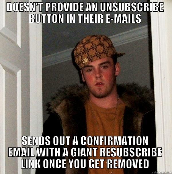 JFDKE dasdfsd das - DOESN'T PROVIDE AN UNSUBSCRIBE BUTTON IN THEIR E-MAILS SENDS OUT A CONFIRMATION EMAIL WITH A GIANT RESUBSCRIBE LINK ONCE YOU GET REMOVED Scumbag Steve