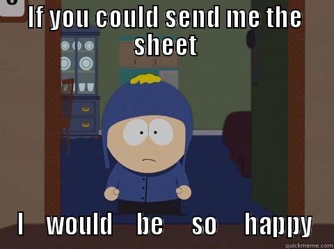 IF YOU COULD SEND ME THE SHEET I     WOULD     BE      SO      HAPPY Craig would be so happy