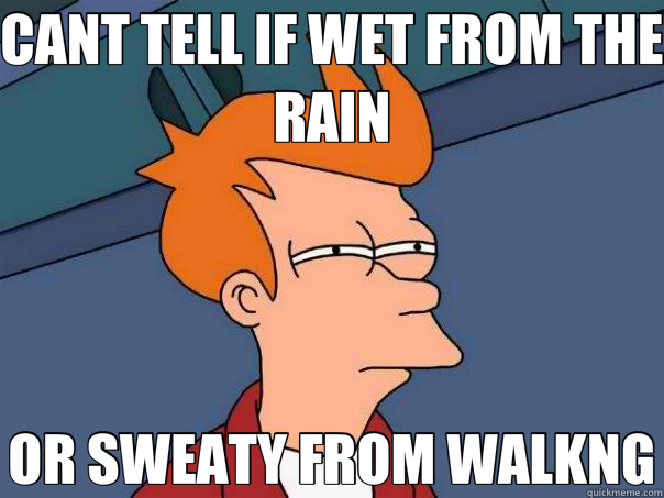 CANT TELL IF WET FROM THE RAIN OR SWEATY FROM WALKNG  Futurama Fry