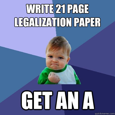 Write 21 page legalization paper Get an a  Success Kid