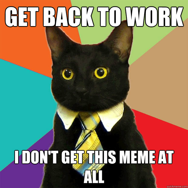 Get back to work I don't get this meme at all - Get back to work I don't get this meme at all  Business Cat