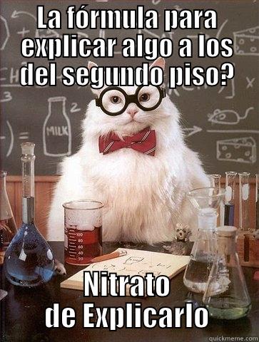 LA FÓRMULA PARA EXPLICAR ALGO A LOS DEL SEGUNDO PISO? NITRATO DE EXPLICARLO Chemistry Cat