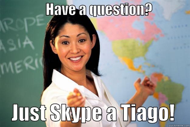                  HAVE A QUESTION?                   JUST SKYPE A TIAGO!    Unhelpful High School Teacher