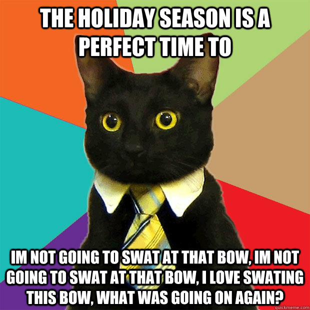 The holiday season is a perfect time to im not going to swat at that bow, im not going to swat at that bow, I Love Swating This Bow, What was going on again?  Business Cat