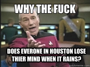 why the fuck does everone in Houston lose thier mind when it rains?  Annoyed Picard