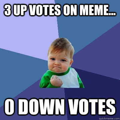 3 up votes on meme... 0 down votes  Success Kid