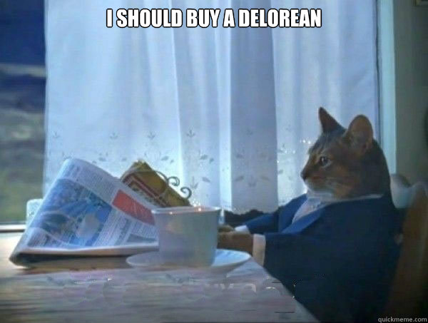 i should buy a delorean   morning realization newspaper cat meme