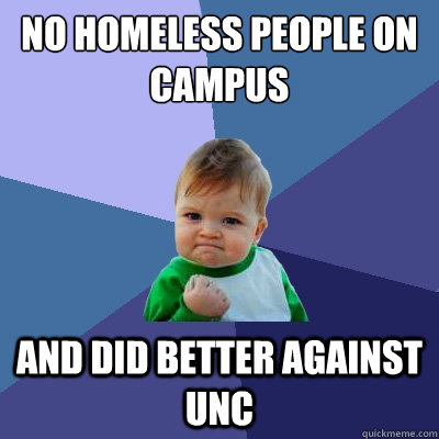 no homeless people on campus and did better against UNC  Success Kid